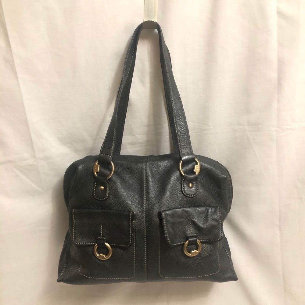 Jones New York Black Gray Leather Shoulder Bag